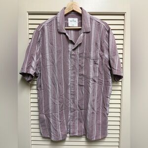 Hollister Mens XL Mauve Stripe Short Sleeve Button Up Shirt Casual Beach Travel